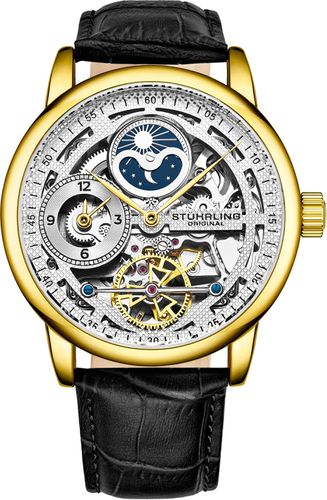 Stuhrling 3917 Automatic Skeleton Watch Dual Time Subdial, AM/PM Indicator, and Alligator-Embossed Leather Strap for Sophisticated Style - - STÜHRLING Original - Modalova