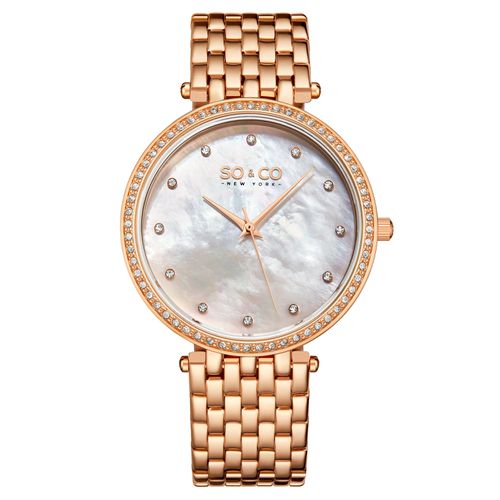 Womens Lenox 5334 Quartz Watch with Crystal Studded Bezel, MOP Dial, Dauphine Hands, Crystal Markers, and Stainless Steel Bracelet - - One S - SO&CO - Modalova