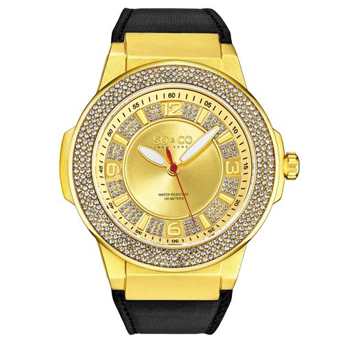 Tribeca 5565L 48mm Crystal Studded Quartz Watch with Dodecagonal Crystal Studded Ring Leather Strap - - One Size - SO&CO - Modalova