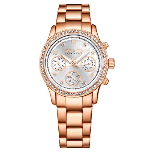 Womens Madison 5567 Chrono 38mm Stone Studded Watch with Luminous Hands and Crystal Markers - - One Size - SO&CO - Modalova