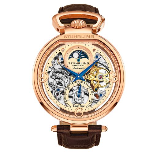 Modena Dual Time Automatic 46mm Skeleton Watch with Leather Band - - One Size - STÜHRLING Original - Modalova