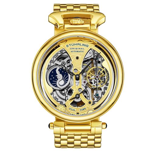 Emperor's Grandeur Dual Time Automatic 46mm Skeleton Watch with Stainless Steel Link Bracelet - - One Size - STÜHRLING Original - Modalova