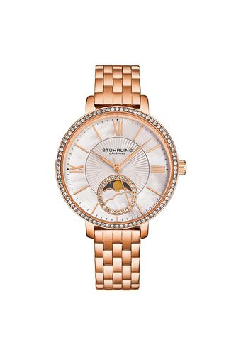 Women's Moonphase Watch Crystal Studded Bezel, and Mother-of-Pearl Dial with Stainless Steel Link Bracelet - - One Size - STÜHRLING Original - Modalova