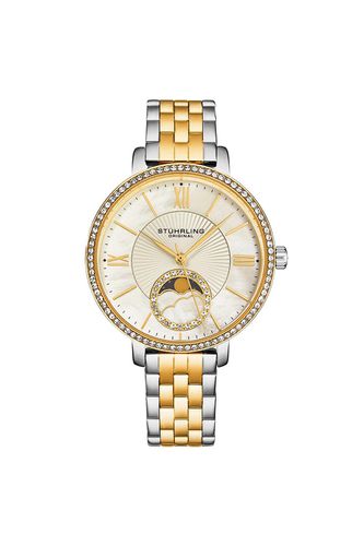 Women's Moonphase Watch Crystal Studded Bezel, and Mother-of-Pearl Dial with Stainless Steel Link Bracelet - - One Size - STÜHRLING Original - Modalova