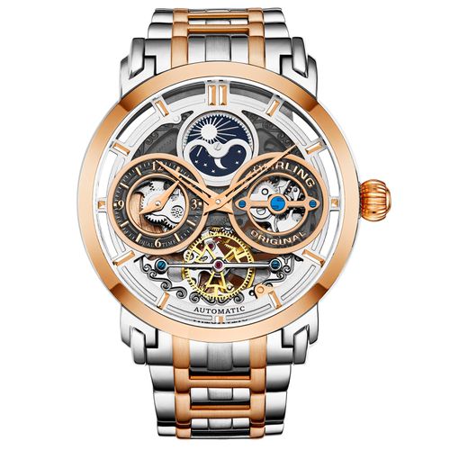 Luciano 371B Automatic 46mm Skeleton Watch Duel Time Subdial AM/PM Indicator steel - - One Size - NastyGal UK (+IE) - Modalova