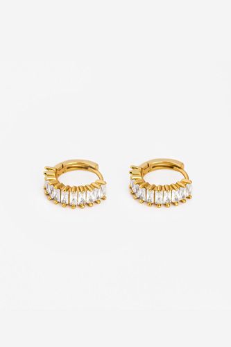 Womens Gold Small Huggie Hoop Earrings With Baguette Stones - - One Size - MUCHV - Modalova