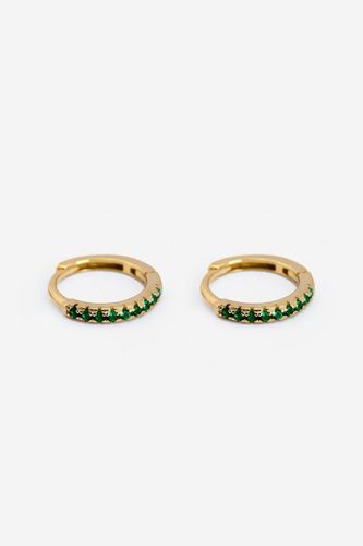 Womens Gold Small Hoop Earrings With Emerald Green Stones - - One Size - MUCHV - Modalova