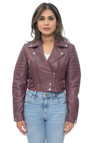 Womens Cropped Brando Leather Biker Jacket-Damascus - - 12 - Infinity Leather - Modalova