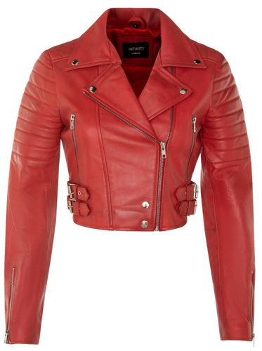 Womens Cropped Brando Leather Biker Jacket-Damascus - - 12 - Infinity Leather - Modalova