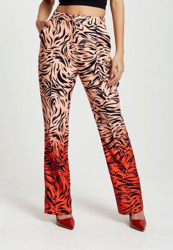 Womens Zebra Print Suit Trousers With Slit Detail In Orange And Nude - - 16 - Liquorish - Modalova