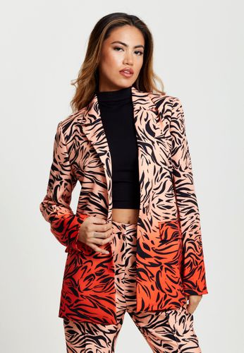 Womens Zebra Print Suit Blazer In Orange And Nude - - 8 - Liquorish - Modalova