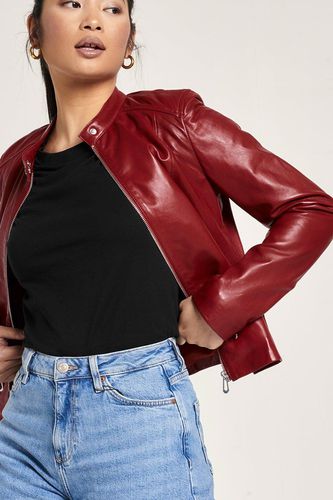 Womens Red Leather Racer Jacket - 6 - Barneys Originals - Modalova