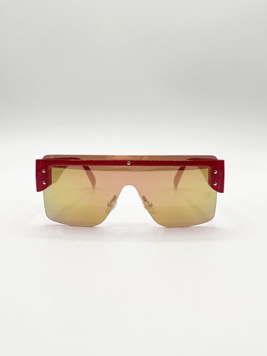 Womens Oversized Flat Top Sunglasses with Mirrored Lens - One Size - SVNX - Modalova
