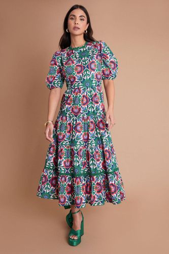 Womens Poplin Puff Sleeve Tiered Midi Geo Print Smock Dress - 6 - NastyGal UK (+IE) - Modalova
