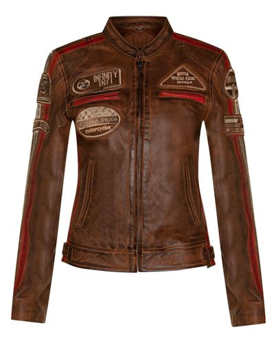 Womens Leather Biker Racing Badges Jacket-Agadir - - 8 - Infinity Leather - Modalova