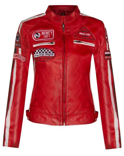 Womens Leather Biker Racing Badges Jacket-Agadir - - 16 - Infinity Leather - Modalova