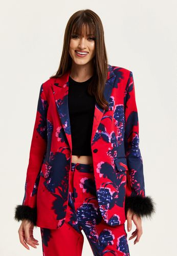 Womens Floral Print Blazer With Fluffy Trim In Black - 8 - NastyGal UK (+IE) - Modalova