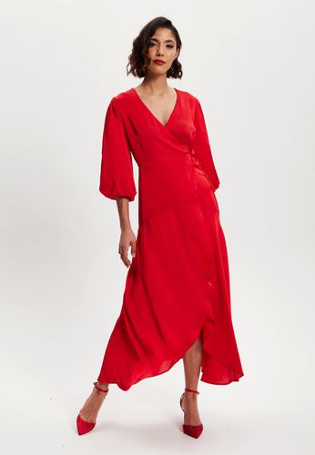 Womens Midi Wrap Dress With Short Puff Sleeves - 14 - Liquorish - Modalova