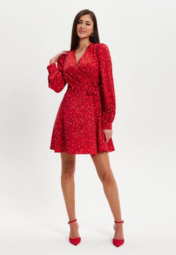 Womens Heart Print Mini Wrap Dress With Long Sleeves In - 12 - NastyGal UK (+IE) - Modalova