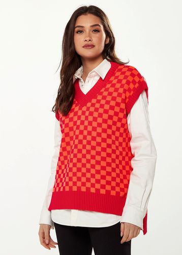 Womens Chequered Knitted Vest in Orange & - One Size - Liquorish - Modalova