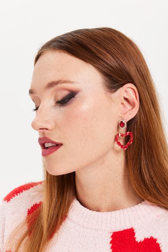 Womens Jewelled Drop Style Heart Earring Stone - - One Size - Liquorish - Modalova