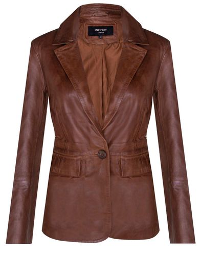 Womens One Button Leather Blazer Jacket-Newhaven - - 14 - Infinity Leather - Modalova