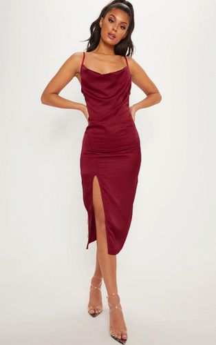Womens Burgundy Strappy Satin Cowl Midi Dress - - 8 - NastyGal UK (+IE) - Modalova