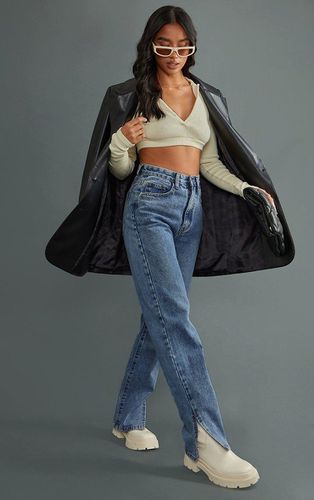 Womens Petite Mid Wash Split Hem Jeans - 10 - NastyGal UK (+IE) - Modalova