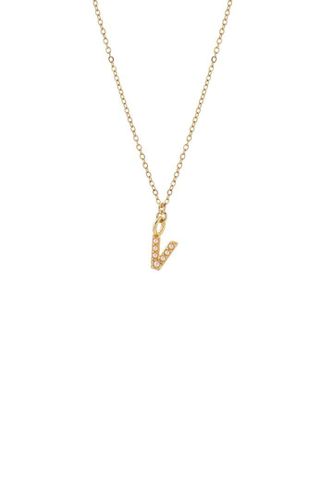 Womens Dainty Pearl Initial 'V' Necklace Gold Plated - - 18 inches - Joy by Corrine Smith - Modalova