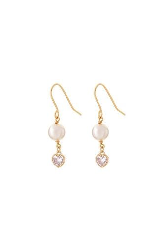 Womens Pearl & Crystal Heart Drop Earrings - - One Size - Joy by Corrine Smith - Modalova