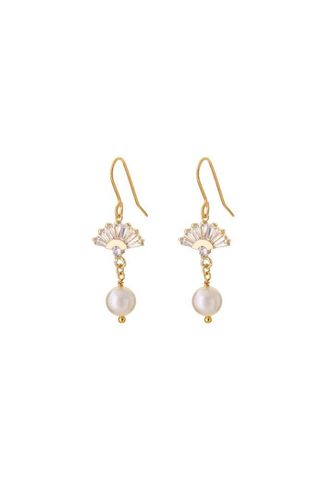 Womens Crystal Fan & Pearl Earrings - - One Size - Joy by Corrine Smith - Modalova