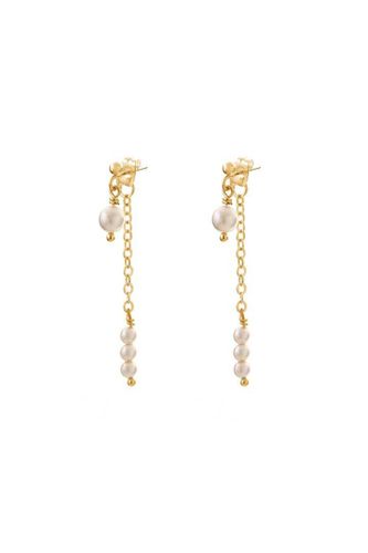 Womens Double Drop Pearl Chain Earrings Gold Plated - - One Size - Joy by Corrine Smith - Modalova