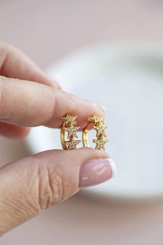 Womens Gold Plated Crystal Triple Star Hoop Earrings - - One Size - Joy by Corrine Smith - Modalova