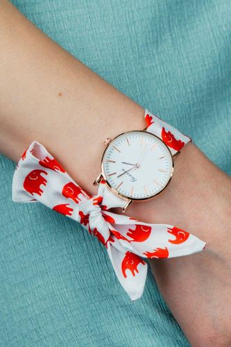 Womens Elephant Print Changeable Fabric Strap Boho Tie Wristwatch - One Size - The Colourful Aura - Modalova