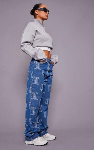 Womens Mid Wash Deathrow Records Graphic Printed Wide Leg Jeans - 6 - NastyGal UK (+IE) - Modalova