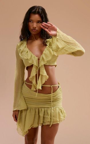 Womens Chartreuse Textured Chiffon Ruffle Tie Front Blouse - - 16 - NastyGal UK (+IE) - Modalova