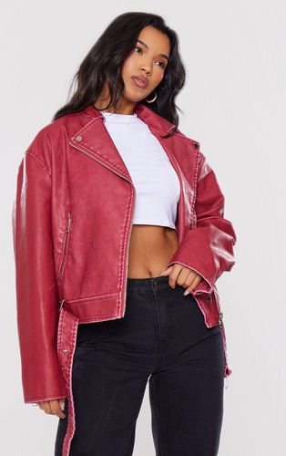Womens Cherry Vintage Faux Leather Oversized Zip Up Biker Jacket - 4 - NastyGal UK (+IE) - Modalova