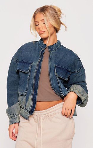 Womens Vintage Mid Wash Oversized Drop Shoulder Pocket Denim Bomber Jacket - - 4 - NastyGal UK (+IE) - Modalova