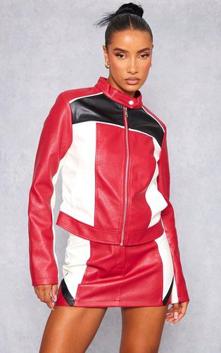 Womens Faux Leather Contrast Panel Motor Jacket - 4 - NastyGal UK (+IE) - Modalova