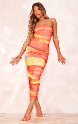 Womens Abstract Print Mesh Bandeau Ruched Maxi Dress - 6 - NastyGal UK (+IE) - Modalova