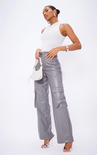 Womens Slate Faux Leather Lace Up Cargo Trousers - 4 - NastyGal UK (+IE) - Modalova