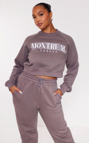 Womens Plus Charcoal Montreal Printed Crop jumper - 18 - NastyGal UK (+IE) - Modalova