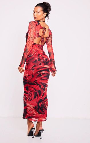 Womens Floral Tie Cut Out Back Long Sleeve Midaxi Dress - 6 - NastyGal UK (+IE) - Modalova