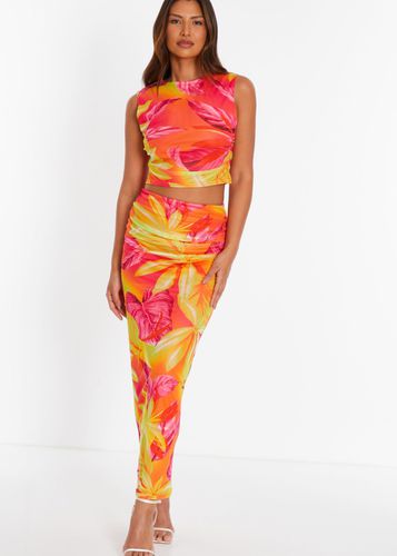 Womens Tropical Print Mesh Maxi Skirt - - 10 - Quiz - Modalova