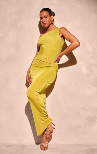 Womens Chartreuse Acetate Slinky One Shoulder Ruched Side Maxi Dress - - 4 - NastyGal UK (+IE) - Modalova