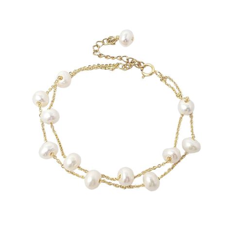 Womens Freshwater Pearl Double Chain Wedding Bracelet Gift - - One Size - Harfi - Modalova