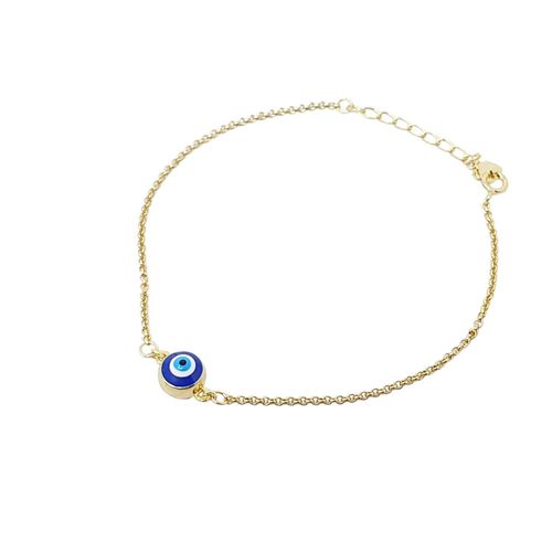 Womens Turkish Blue Evil Eye Friendship Gold Plated Bracelet - - One Size - Harfi - Modalova
