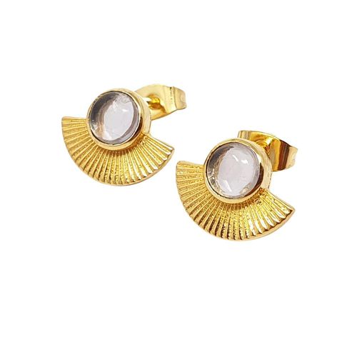 Womens Clear Crystal Gold Plated Minimalist Fan Earrings - - One Size - Harfi - Modalova