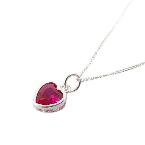 Womens Mini Heart Silver Ruby July Birthstone Necklace - - 18 inches - Harfi - Modalova