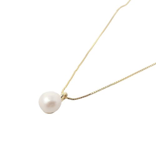 Womens Minimalist Dainty Natural Pearl Gold Plated Necklace - - 18 inches - Harfi - Modalova